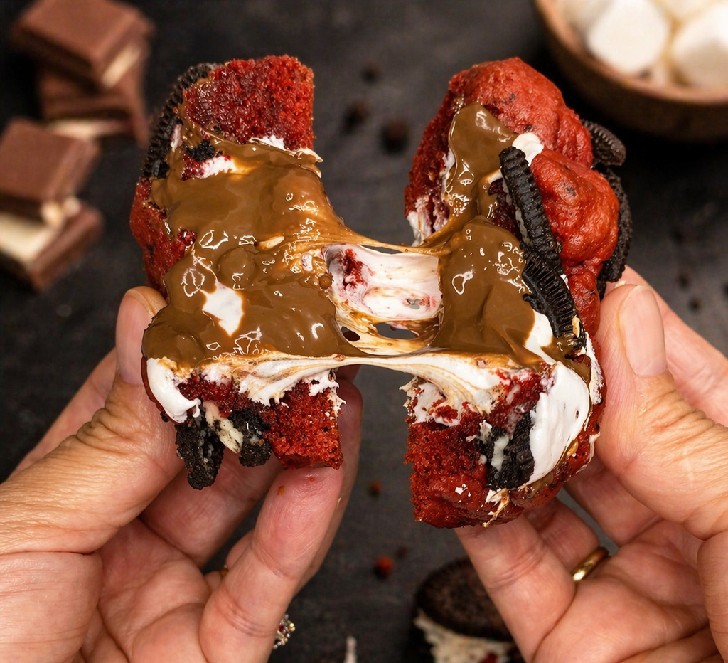 Luxe Crimson Eclipse™ – Marshmallow Core

Short Description:
A rich red velvet cookie layered with Oreo crunch, white chocolate, and a soft, molten marshmallow center.